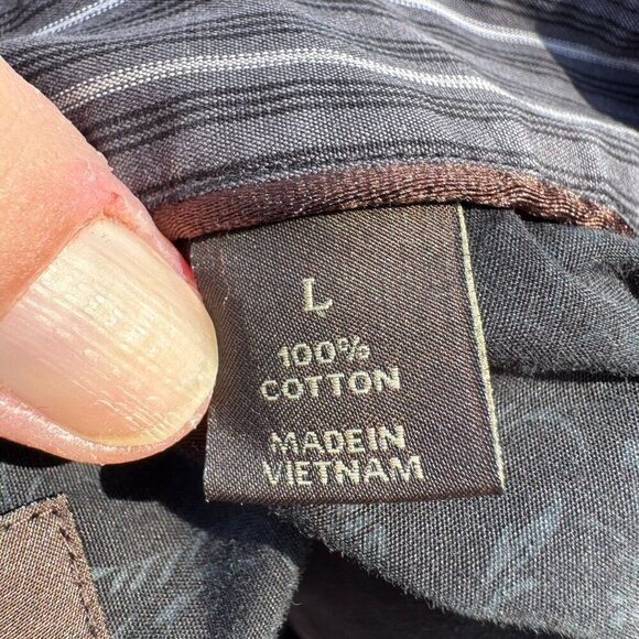 Tasso Elba Mens Tailored Fit Gray White Striped Button-Down Long Sleeve Shirt L - Picture 7 of 8